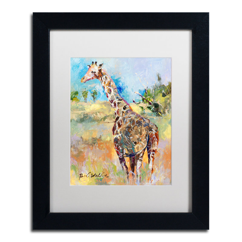 « giraffe », reproduction sur toile, H 14 po x l 11 po x P 0,5 po, Cadre noir, Blanc