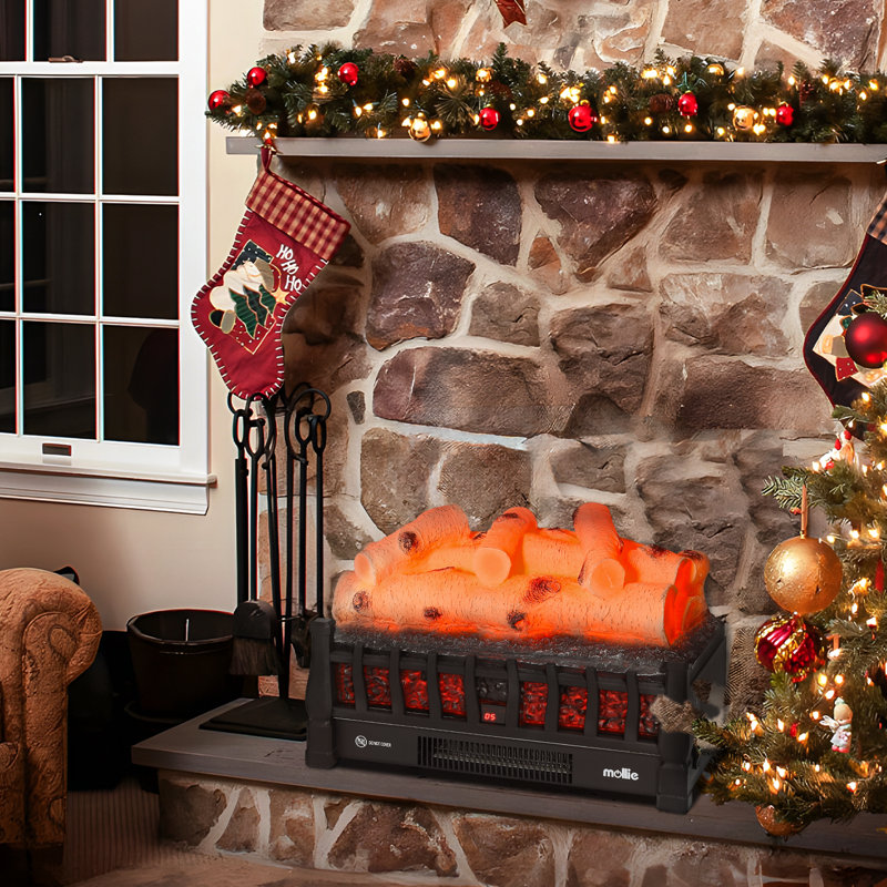 20-Inch Black Electric Fireplace Log Heater with Realistic Flame