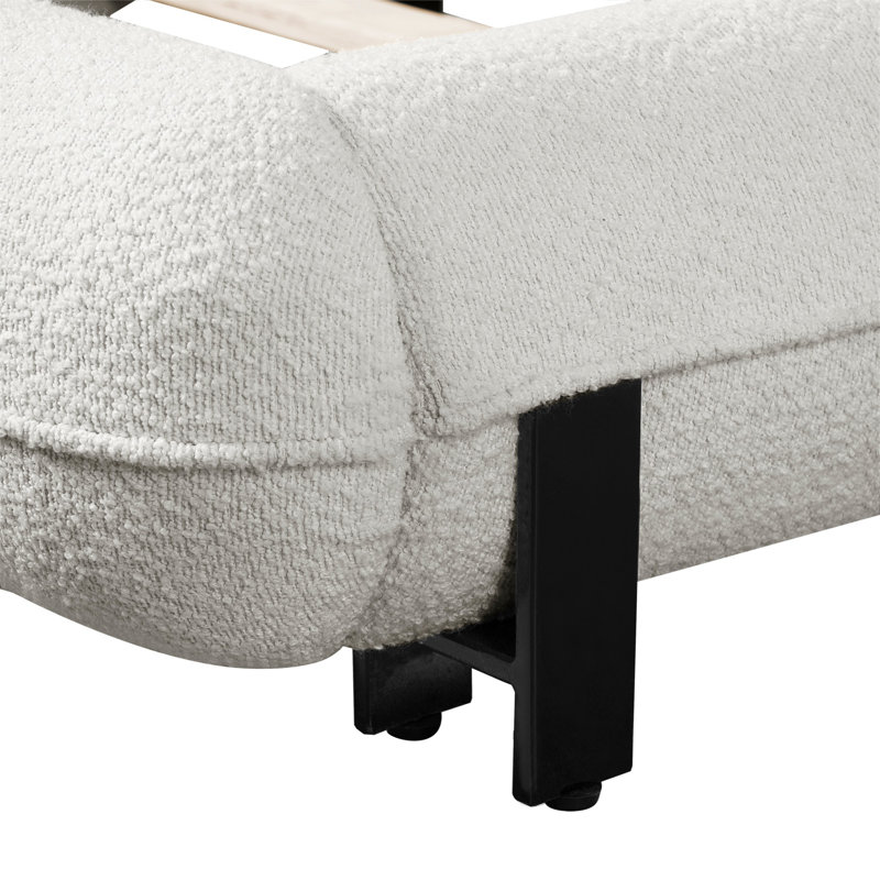 Bed Frame,Upholstered Platform Bed With Curve-Shaped Design & Thick Headboard, King