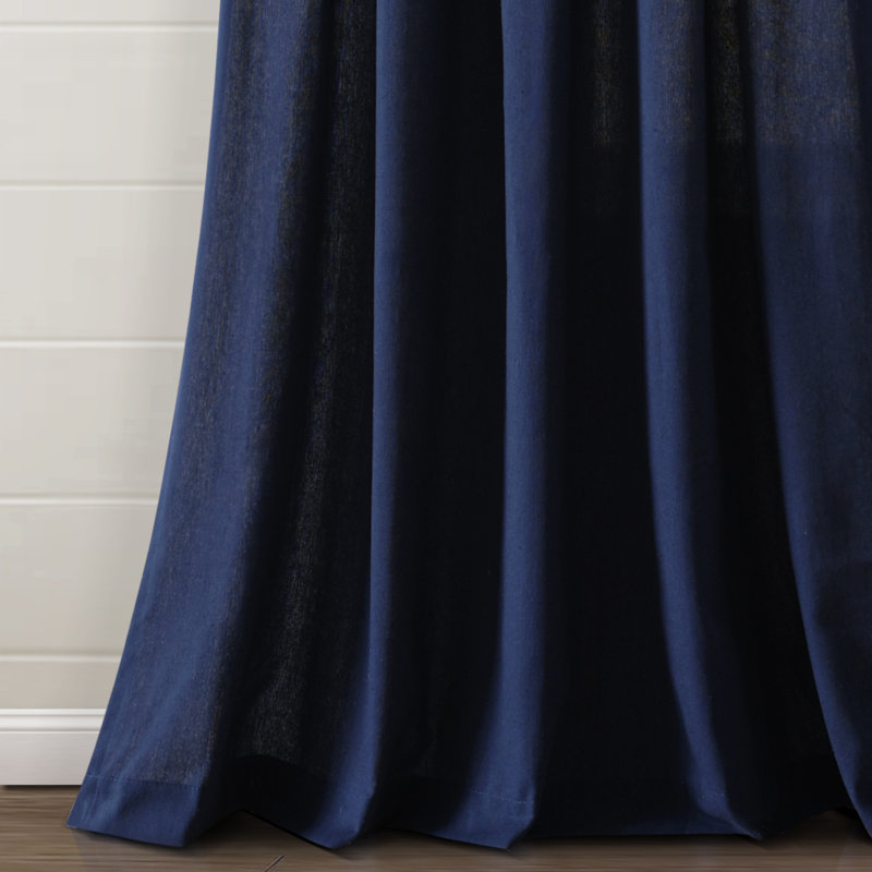 Cotton Blend Semi Sheer Curtain Single Panel, 52"W x 84"L, Navy