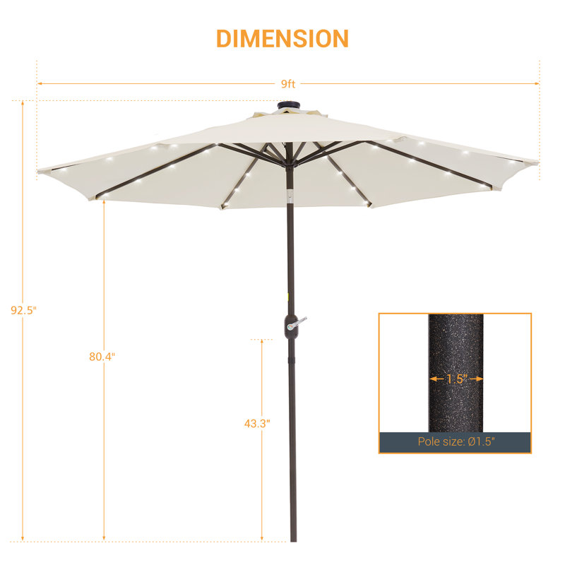 Parasol de marché éclairé 108 po Donyel, Beige