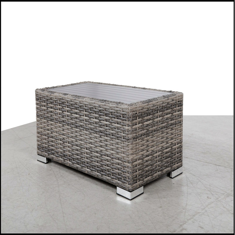 Table d'appoint à lattes mixtes grises avec plateau en aluminium - durable et entièrement assemblée pour une utilisation extérieure