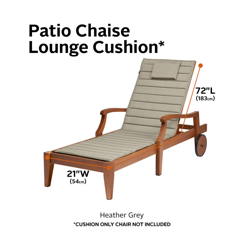 Outdoor Chaise Lounge Cushion, Heather Grey, 72" L x 21" W