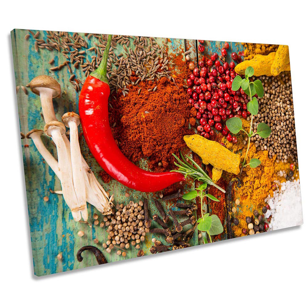 Spices Herbs Chilli Kitchen Café Framed - Wrapped Canvas Print