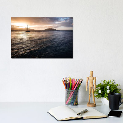 Ocean Sunset Golden Rays & Yacht by James Vodicka - Wrapped Canvas Gallery-Wrapped Canvas Giclée