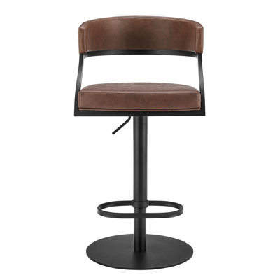 Callie Modern Retro Swivel Metal Adjustable Height Barstool With Faux Leather Seat