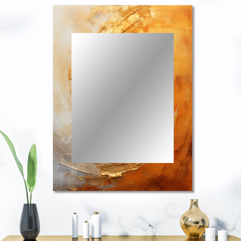 Gold Orange Desert Mirage Spiral II - Abstract Spirals Mirror, Gold Decorative Wall Mirror, Printed Metal Art, 40" x 30"