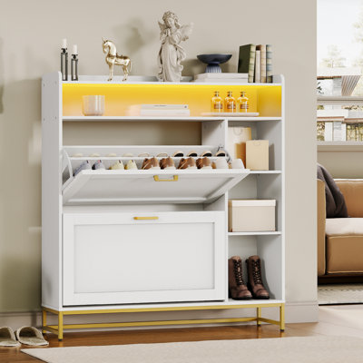 Narrow Shoe Cabinet with LED Lights