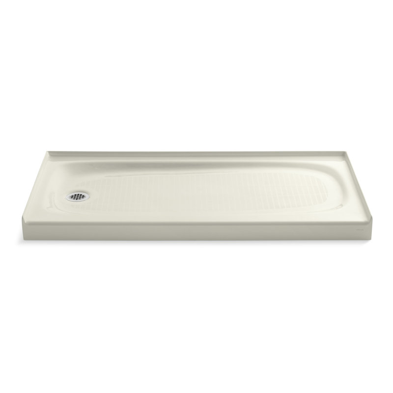 Salient 60" x 30" Single Threshold Right-Hand Drain Shower Base, Biscuit, Left-Hand