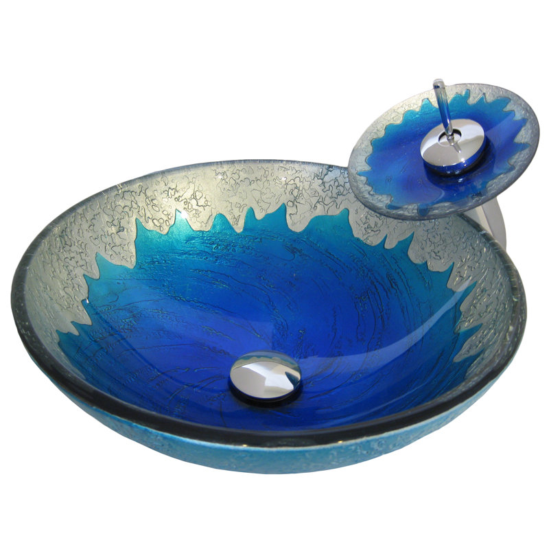 Novatto 16.5'' Glass Circular Bathroom Sink with Faucet, Chrome