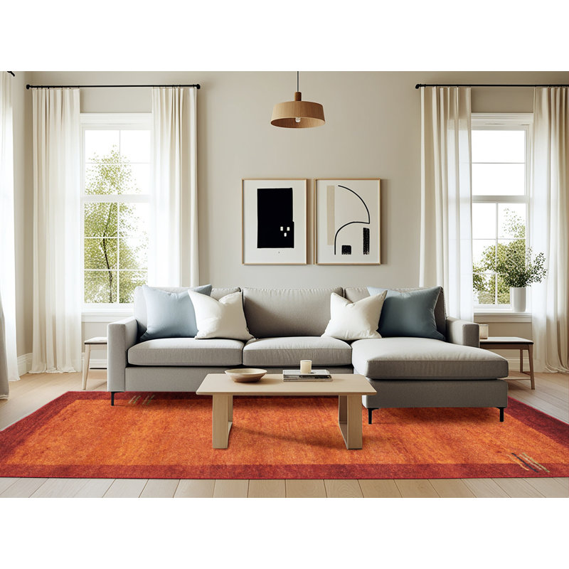 Tapis contemporain orange / rouge, Rectangle 6 pi x 9 pi