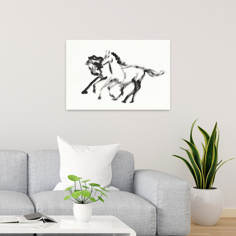 Dynamic Running Horses Minimalist Horse Wall Art Print by Santhosh Ch - Wrapped Canvas Print, 60.96cm H x 91.44cm W
