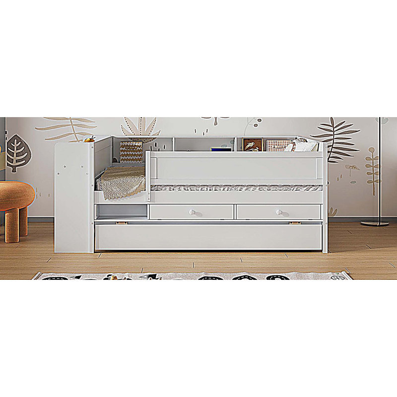 Lit de jour multifonctionnel avec lit gigogne, tête de lit et tables, station de charge USB