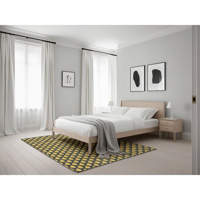 Tapis jaune/noir tissé à la machine, Rectangle 5 pi x 7 pi