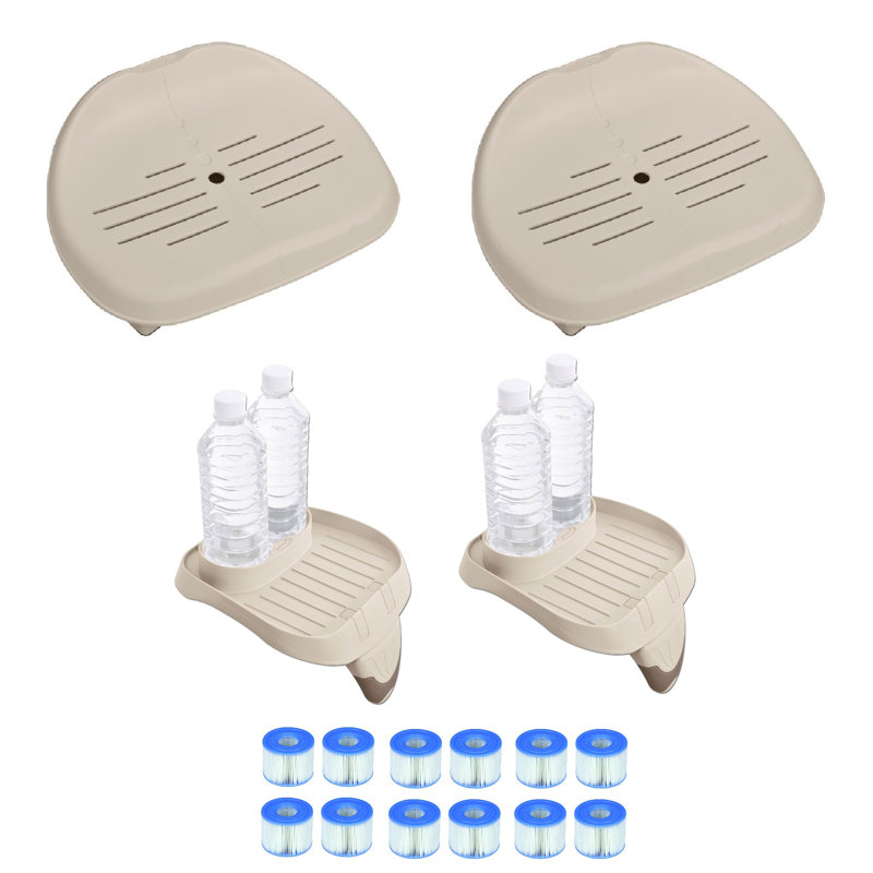 Intex Inflatable Spa Seat & Cup Holder & Type S1 Pool Filter Cartridges (6 Pack), 8.6" H x 14" W x 18.5" D, Beige