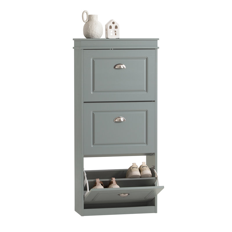 Moriah 12 Pair Shoe Storage Cabinet, Grey/Silver