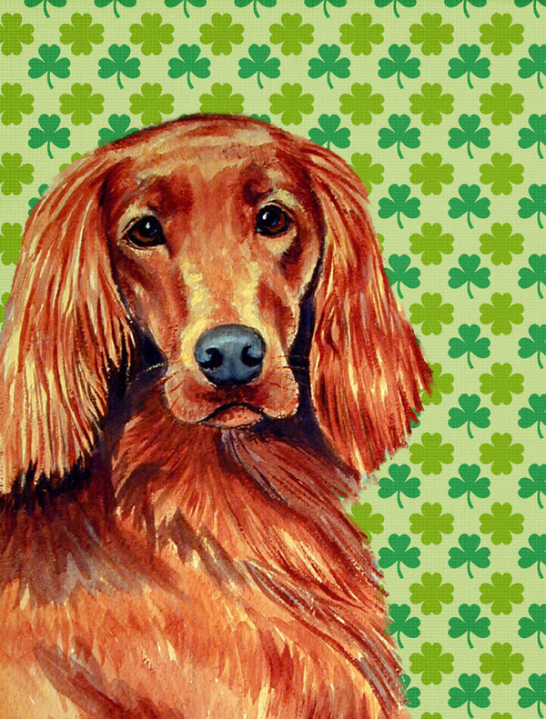 Drapeau de jardin à 2 côtés st. patrick day trèfle, Setter irlandais (roux)