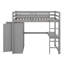 Lit mezzanine en bois avec garde-robe intégré, bureau, tablettes de rangement et tiroirs-1120354332