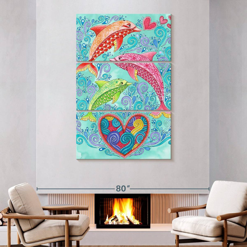 Brampt, dauphins tropicaux paradis, H 74 po x l 48 po