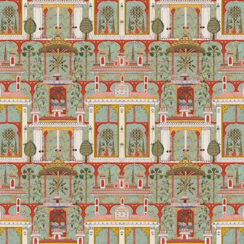 Tales Of Maghreb Wallpaper Roll, Green/Mint/Red/Yellow