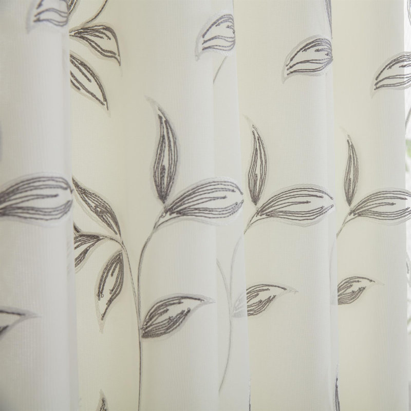 Zapata Leaf Embroidered Voile Curtains Pencil Pleat Pair, 147cm Width x 229cm Drop, Silver