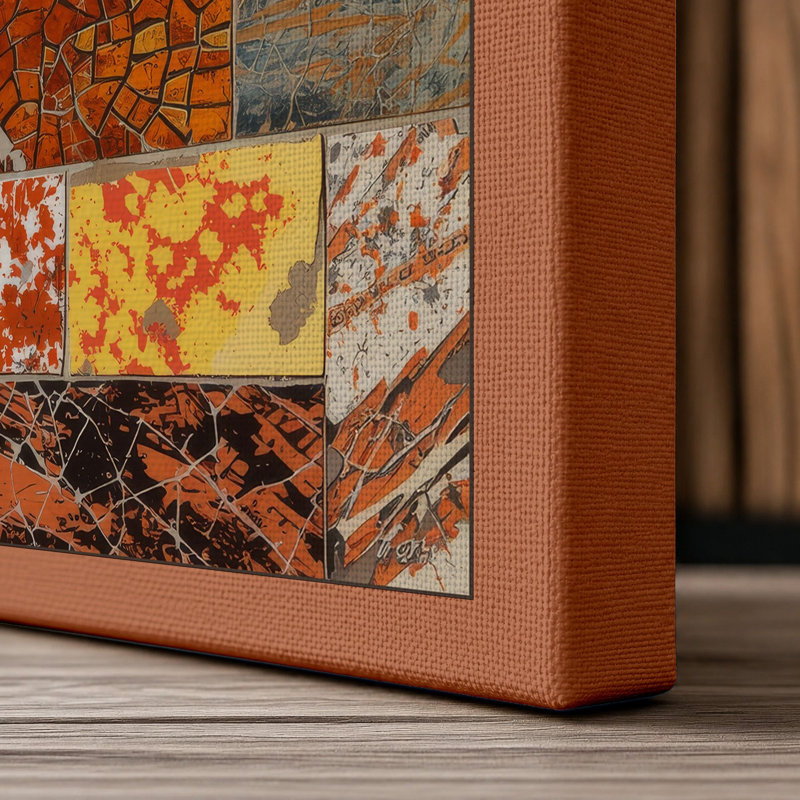 Weathered Tile Grid Industrial - Wrapped Canvas, 36x24 - 91.4 x 61.0 cm, Terracotta Border