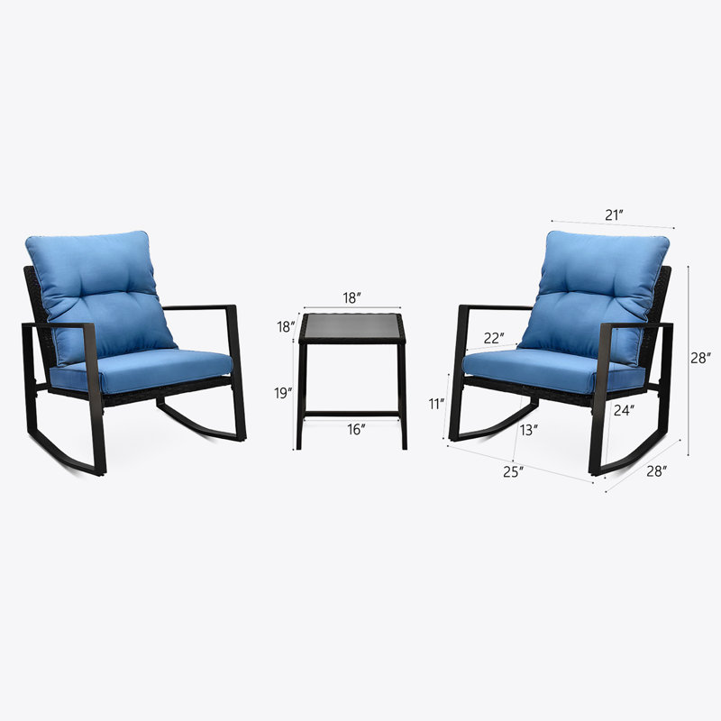 Ensemble de chaises bistro d'extérieur avec coussin bleu pour terrasse