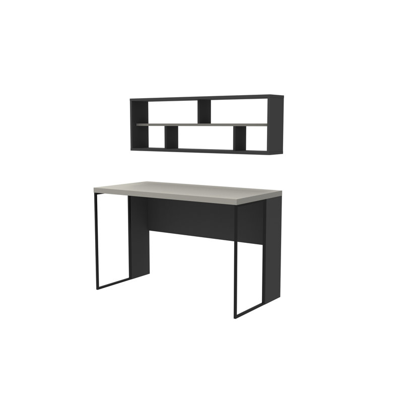 Traudel Writing Desk With Wall Shelf, Anthracite/White