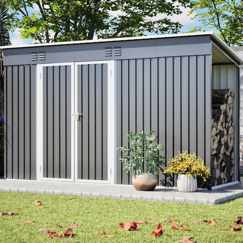 Remise à outils extérieure en métal 10 pi x 4 pi avec porte verrouillable et cadre de plancher multifonctionnel pour le rangement de la maison pour animaux de compagnie, hauteur de 60,23 po, gants en aluminium pour assemblage sans effort de 71,01 po, galvanisé robuste