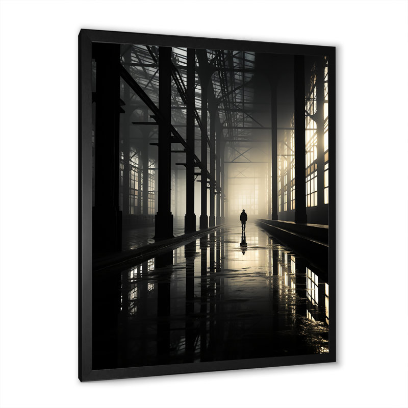 Paysage industriel saphir lever de soleil sur toile, Cadre simple noir, H 44 po x l 34 po x P 1,5 po