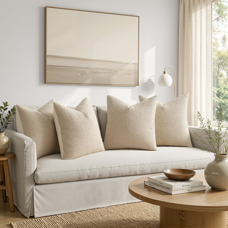 Housses de coussin décoratif texturé Boucle, H 18 po x l 18 po, Beige