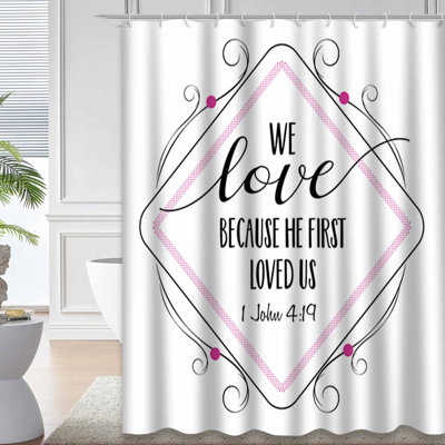 Love Faith Scripture Elegant Pink Black Shower Curtain with 12 Hooks