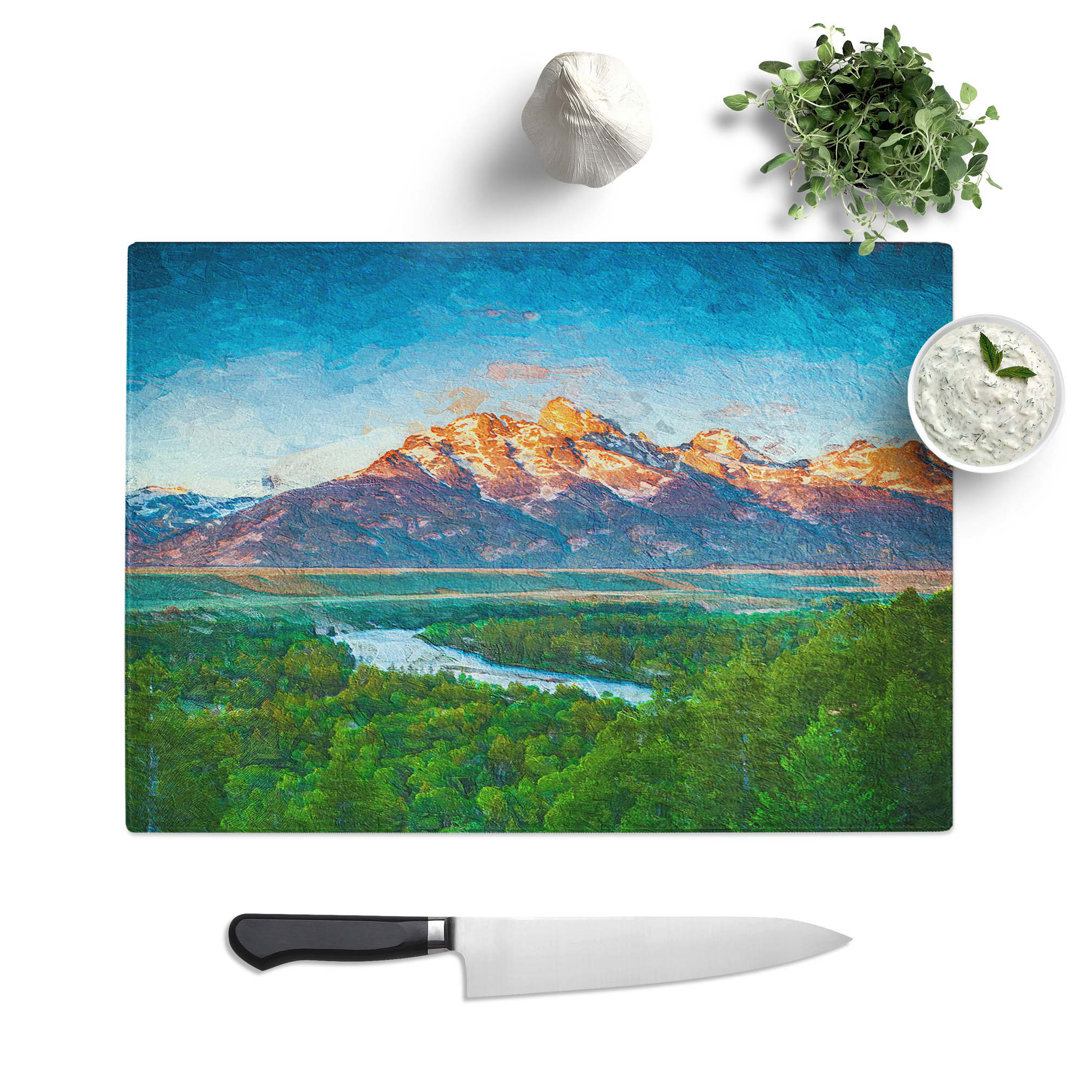 Tempered Glass Teton Mountain Range Chopping Board