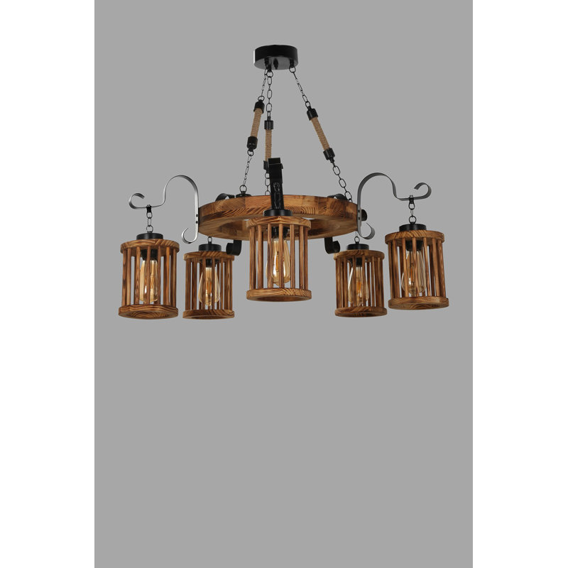 Lustre unique à 5 lumières avec accents en fer forgé Audio, Brun