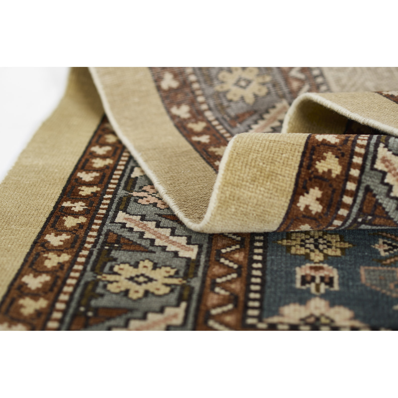 Blue Beige Hand-Knotted Wool Oriental Rug, Rectangle 5' x 8'