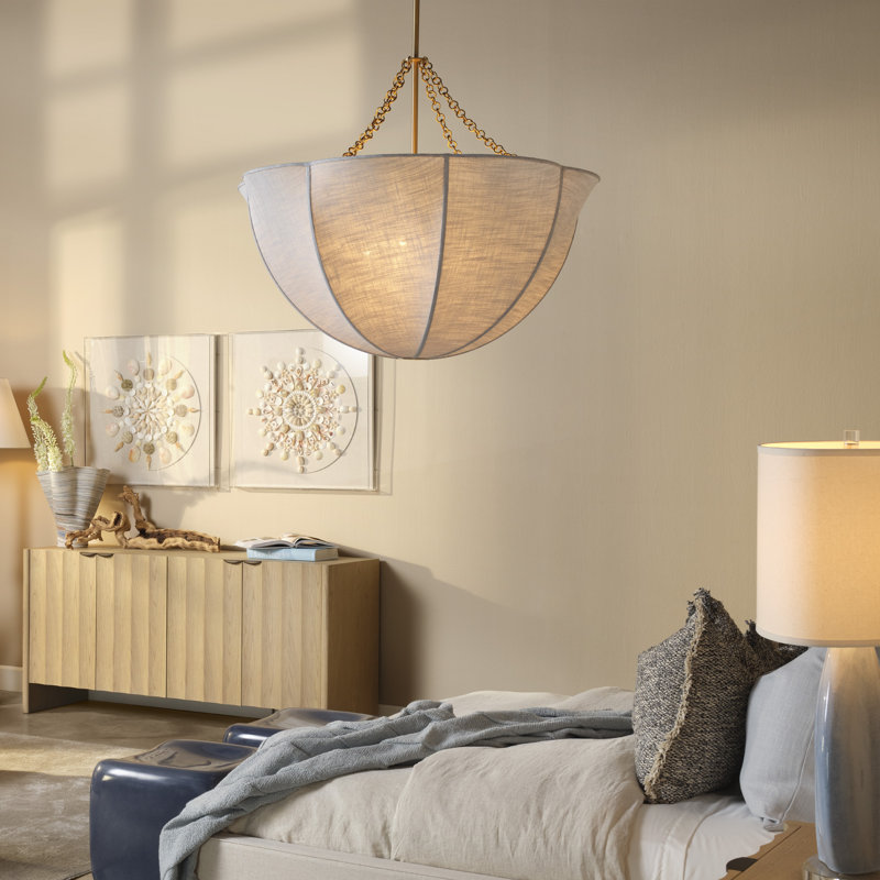 Lustre Aire à 4 lumières, grand modèle, lin bleu pâle, Blue