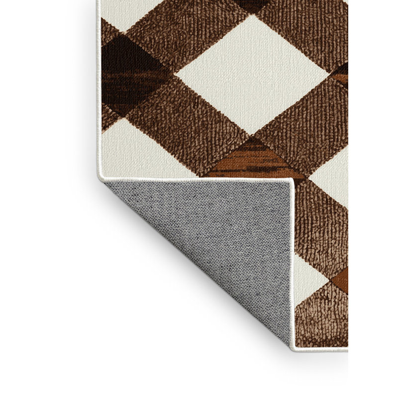 Tapis beige à carreaux lavable à la machine