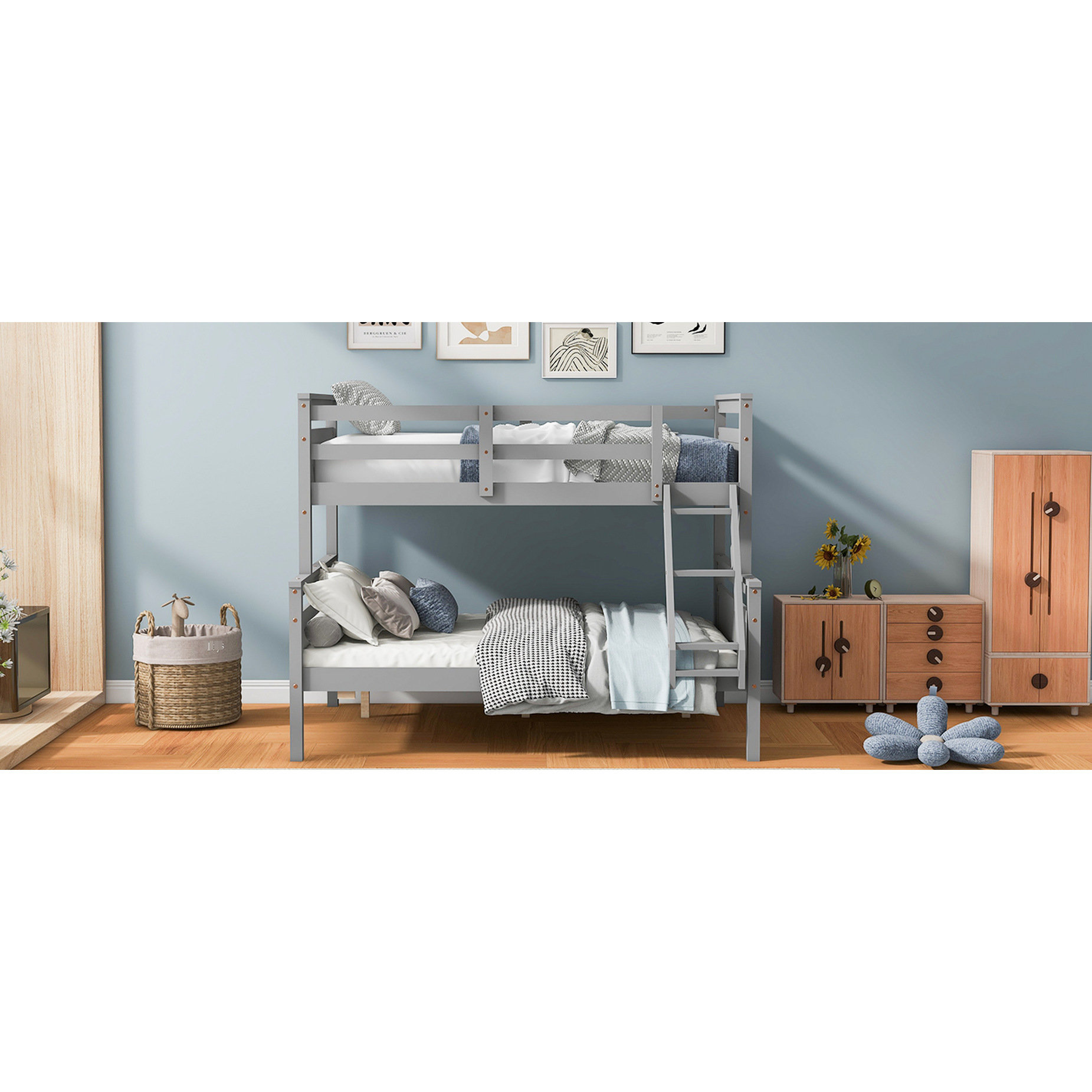Latitude Run® Twin Over Full Bunk Bed In Gray, Providing Bedroom With ...
