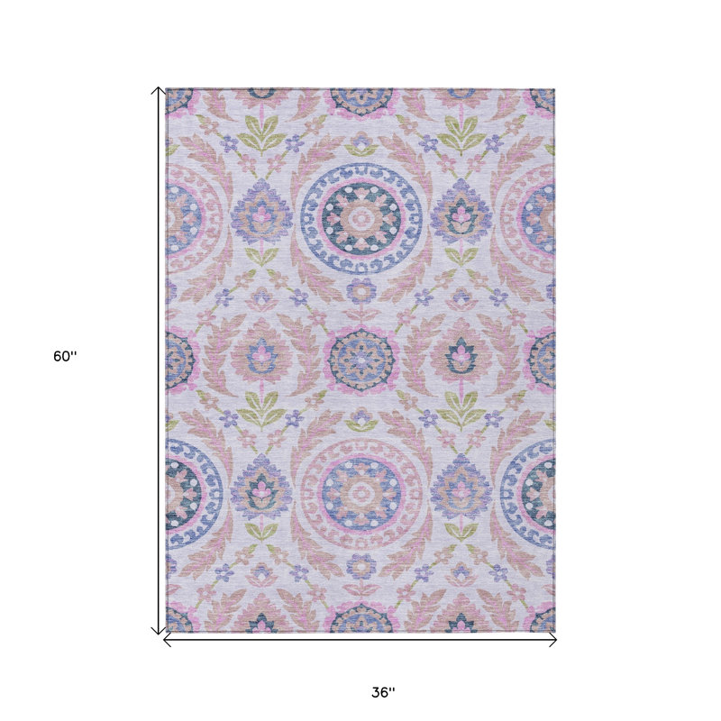 Tapis lavable à motif floral lavande et mauve 3 'X 5'