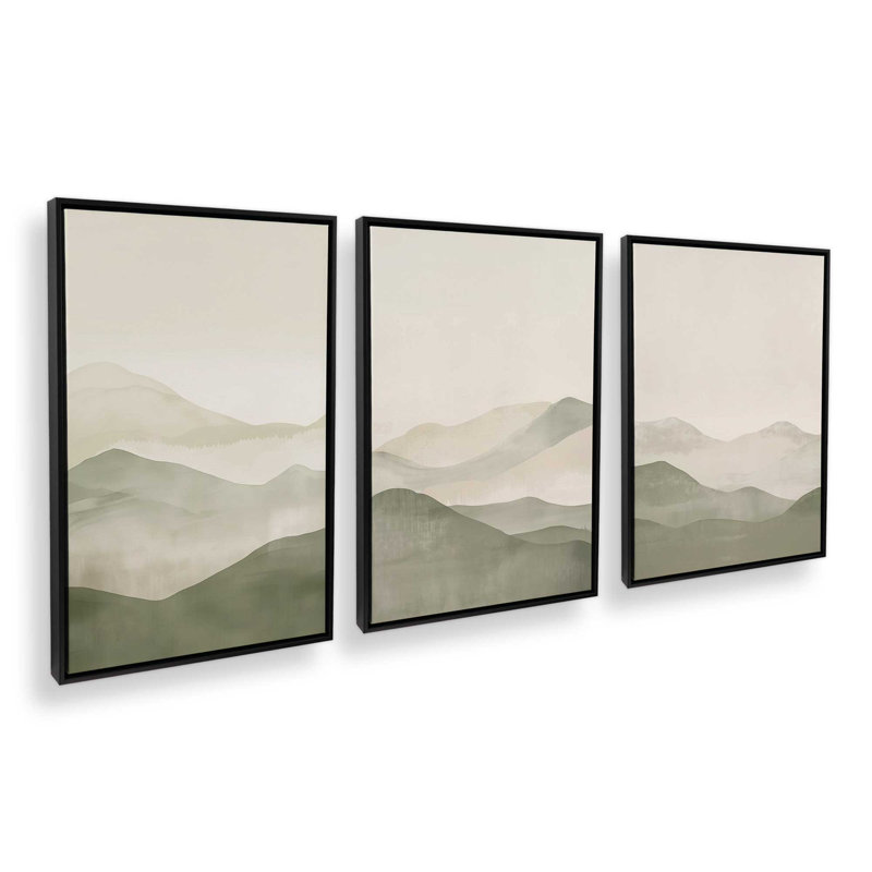 Peridot brume, ensemble de 3, H 19 po x l 39 po, Cadre flottant noir satiné
