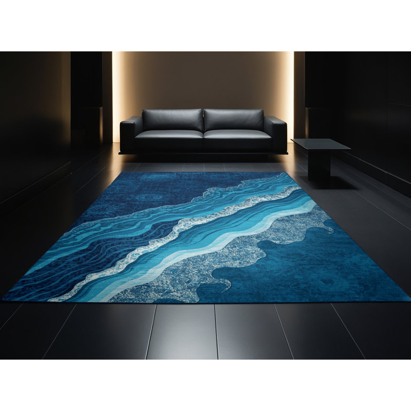 Machine Washable Ottavio Classic Oriental Rug in Blue – Navy Binding, 8 x 10