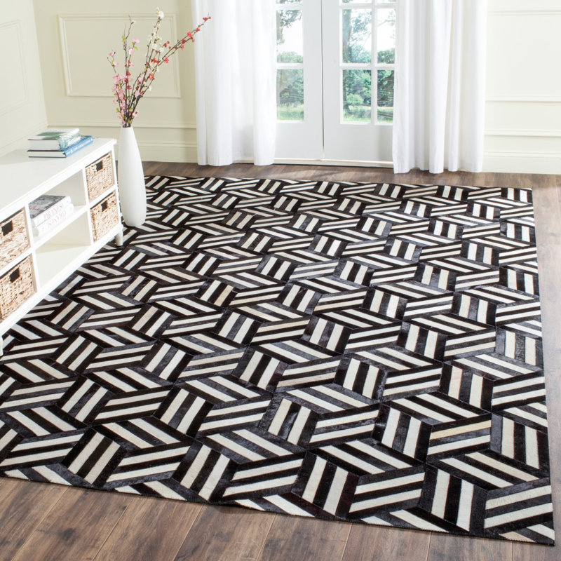 Stasia Hand Woven Leather Geometric Rug, Rectangle 4' x 6'
