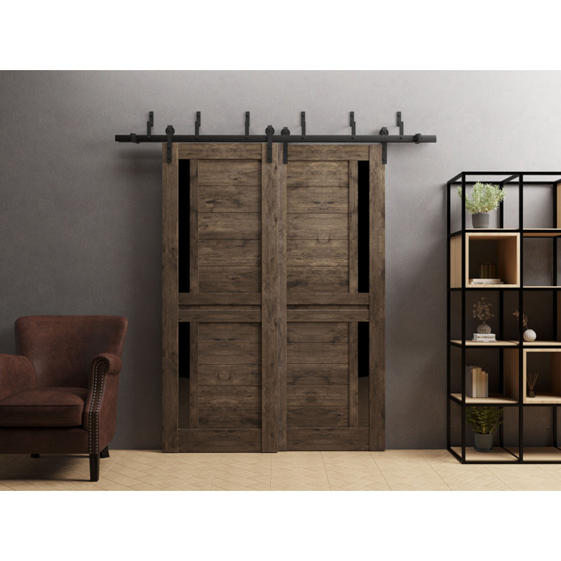 Portes de grange coulissantes pour garde-robe avec verre givré | Veregio 7588 | Ensemble de quincaillerie pour rails robustes | Portes de garde-robe de chambre en bois massif