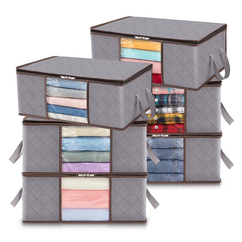 Organisateur de placard pour sac de rangement de vêtements pliable avec poignée renforcée et fenêtre transparente en tissu robuste pour chandails, manteaux, t-shirts, couvertures, paquet de 6