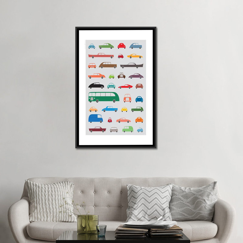 «Cars», impression sur toile tendue, H 48 po x l 32 po x P 1,5 po, Toile avec cadre noir, Pas de tapis