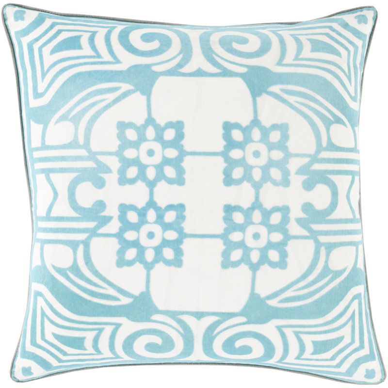 Eleonore Geometric Linen Pillow Cover, 22" x 22", Teal/White