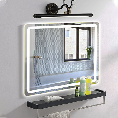 LED Rectangular Bathroom Mirror Vanity Mirror with Front Light Wall Mounted Anti-fog Frameless Makeup Mirror 5mm Copper Free Silver Mirror Horizontal or Vertical
