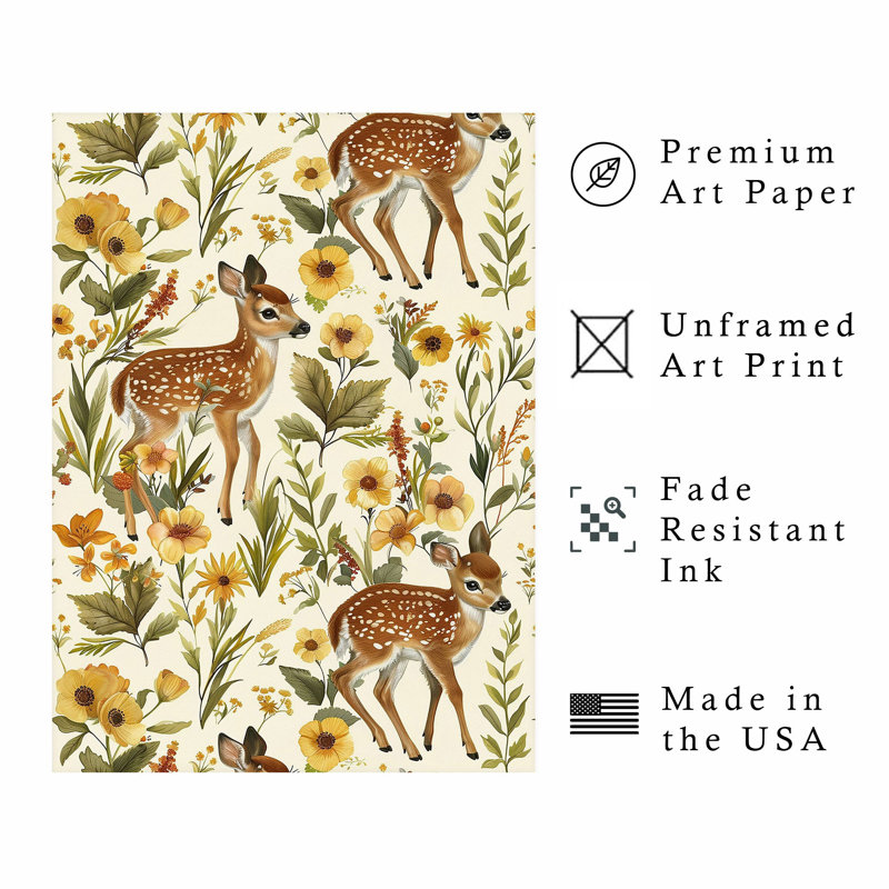 Animals Deer Pattern I Cottage Unframed Art Print, 7" H x 5" W