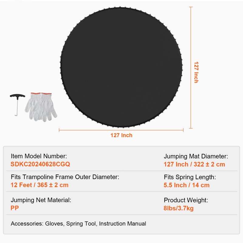 12 FT Polypropylene Replacement Jumping Mat Black