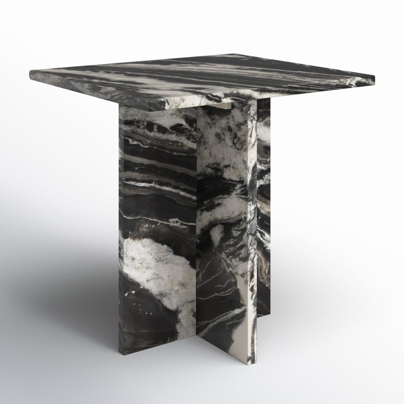 Verona Cain Genuine Marble Cross Legs End Table, Black